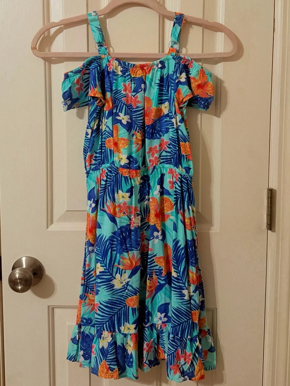 The Children’s Place Girls Tropical Off Shoulder Dress - Aqua